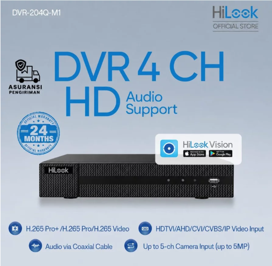 DVR Hilook 4 Channel 1920p/2mp H.265